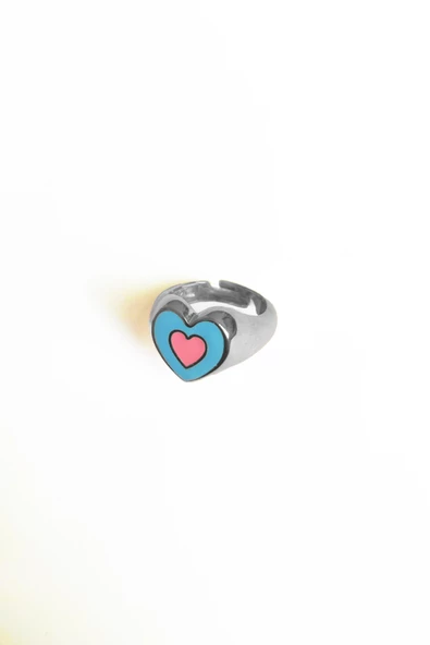 İç içe Mineli Kalpli Gümüş Yüzük - Resim 4