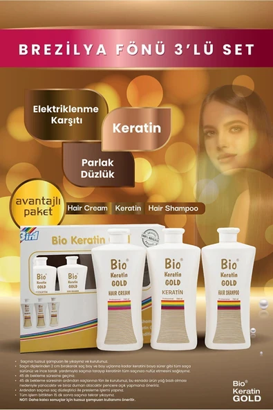 Bio Keratin Gold  Brezilya Fönü 3lü Set - Şampuan + Saç Kremi + Keratin 8690127162754