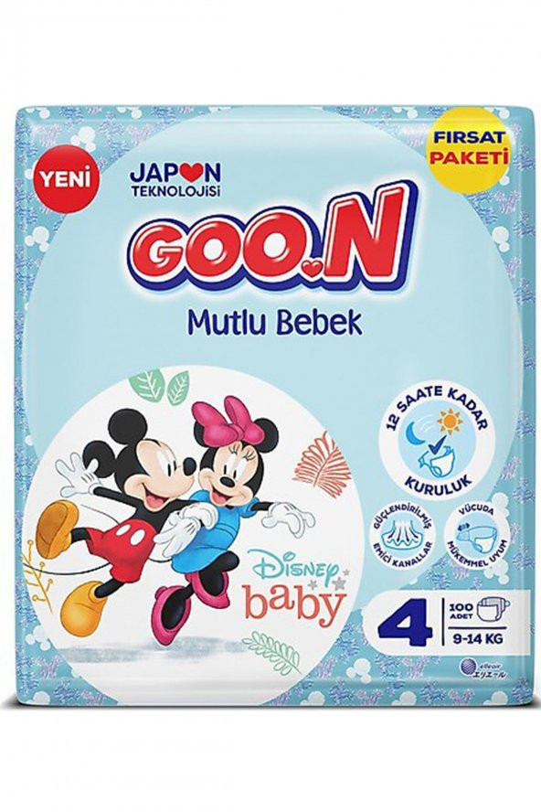 Goo.n  Mutlu Bebek 4 Numara Bant Bebek Bezi Aylık Fırsat Paketi - 12 Saat Kuruluk - 100 Adet