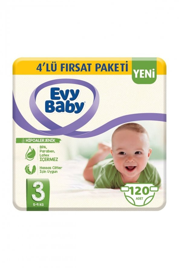 Evy Baby  Bebek Bezi 3 Beden Midi 4lü Fırsat Paketi 120 Adet (YENİ)