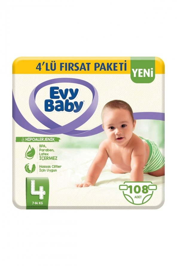 Evy Baby  Bebek Bezi 4 Beden Maxi 4lü Fırsat Paketi 108 Adet (YENİ)