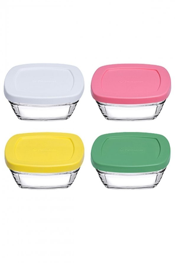 Paşabahçe  Pudding 4lü Saklama Kabı - Renkli Kapaklı Fma07093