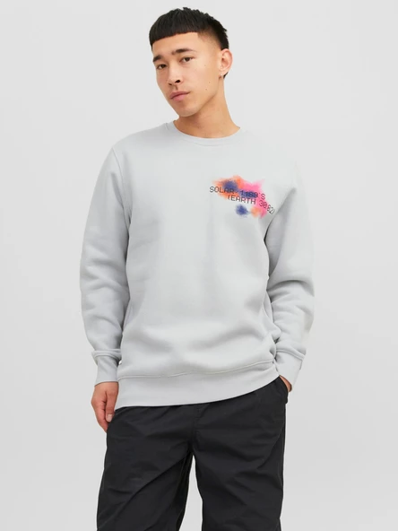 JACK JONES Erkek Ön Arka Baskılı Bisiklet Yaka Sweatshirt 12242181