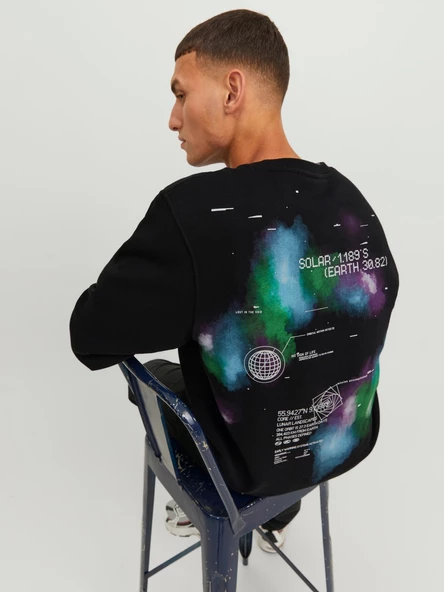 JACK JONES Erkek Ön Arka Baskılı Bisiklet Yaka Sweatshirt 12242181 - 6