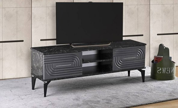 699 140CM SİYAH MERMER KULPSUZ TV SEHPA