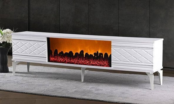 687 160CM BEYAZ MERMER ŞÖMİNE TV SEHPA