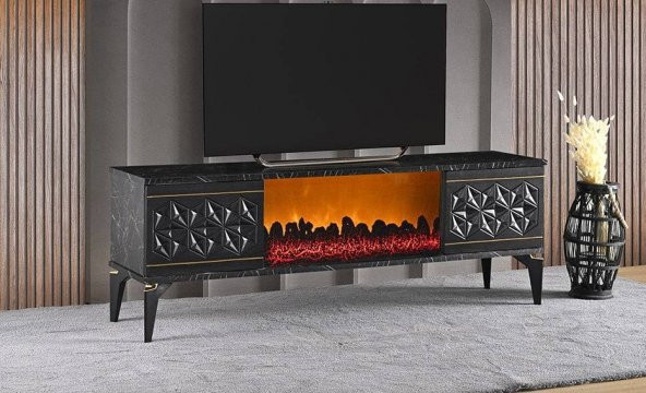 684 140CM SİYAH MERMER ŞÖMİNE TV SEHPA