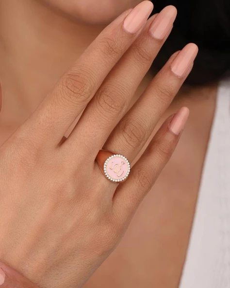 Pembe Mineli Arapça Allah Yazılı Gümüş Yüzük ürün görseli