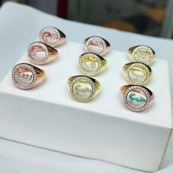 Arkası Şeffaf Arapça Harf Gümüş Yüzük - Resim 6