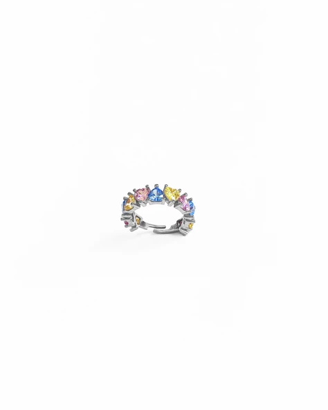 Renkli Taşlı Kalpli Gümüş Yüzük - Resim 4