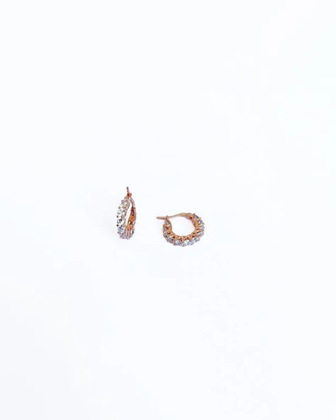 Büyük Beyaz Taşlı Halka Gümüş Küpe - 2