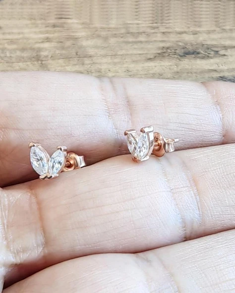 Çift Taşlı Minik Gümüş Küpe - 5