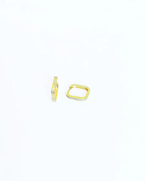 Tek Sıra Taşlı Kare Gümüş Küpe - 3