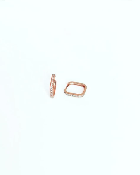 Tek Sıra Taşlı Kare Gümüş Küpe - 2