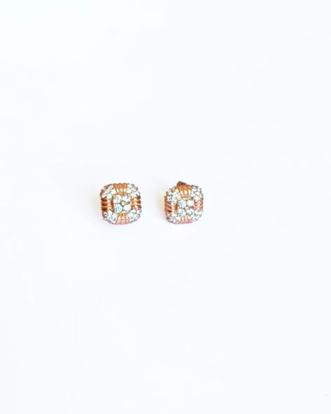 Beyaz Taşlı Kare Gümüş Küpe - 2