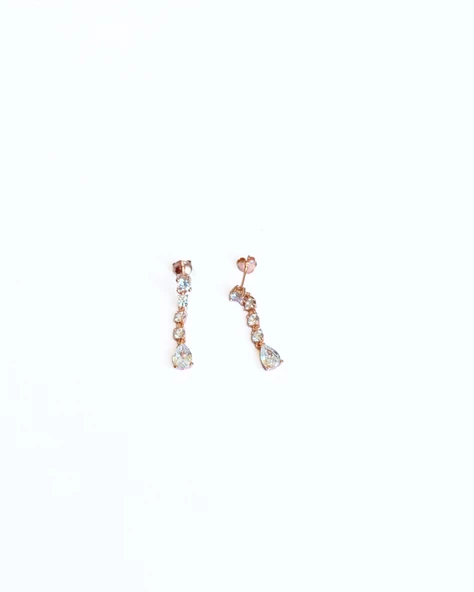 Beyaz Damla Taş Sallantılı Gümüş Küpe - 2