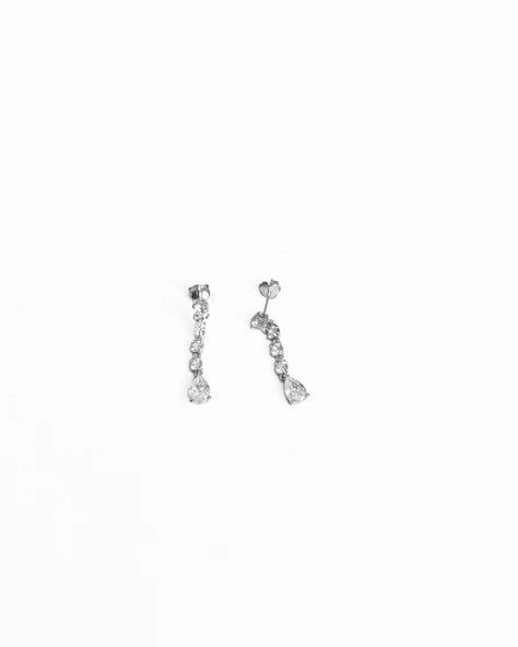 Beyaz Damla Taş Sallantılı Gümüş Küpe - 4