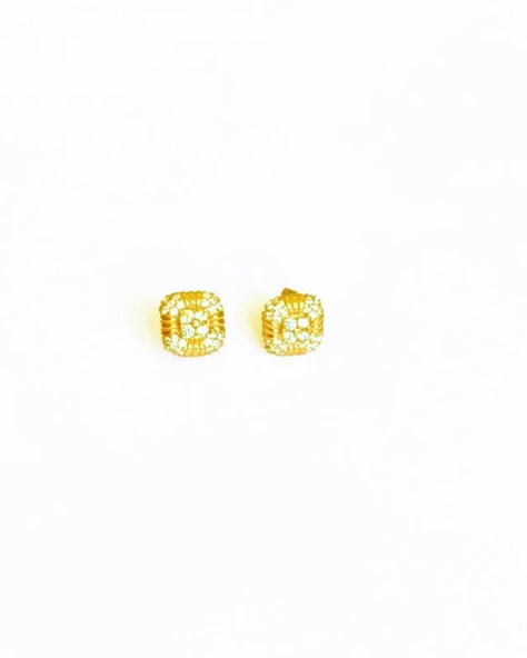 Beyaz Taşlı Kare Gümüş Küpe - 3