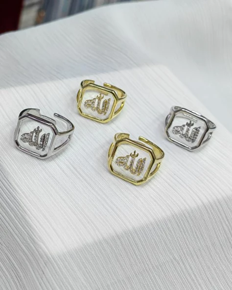 Arapça Cam Üzerine Allah Yazılı Gümüş Yüzük - Resim 2