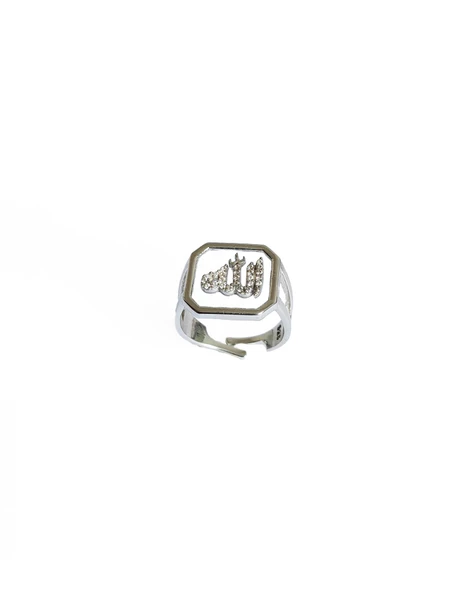 Arapça Cam Üzerine Allah Yazılı Gümüş Yüzük - Resim 3