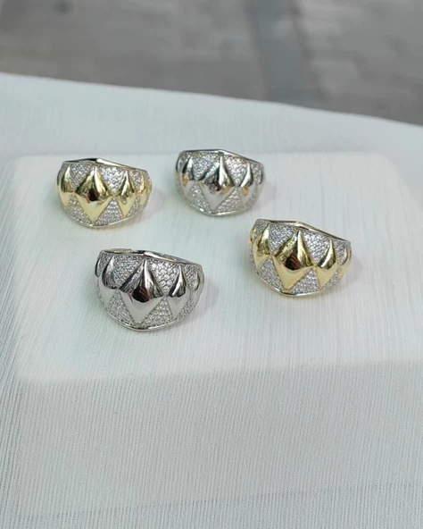 Taşlı Büyük Gümüş Yüzük - Resim 2