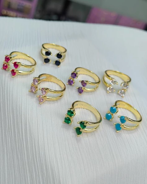 Renkli Taşlı Gümüş Yüzük - Resim 2