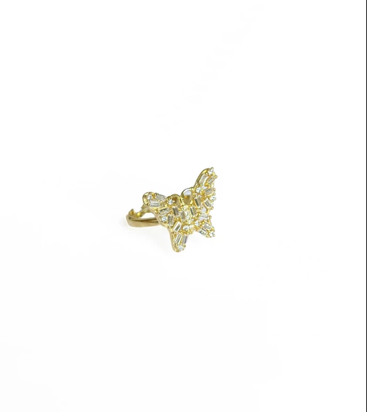 Baget Taşlı Gümüş Kelebek Yüzük - Ayarlanabilir Ölçü - 3