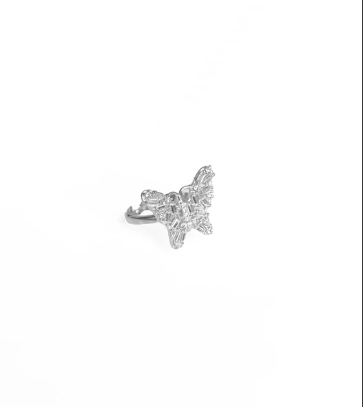 Baget Taşlı Gümüş Kelebek Yüzük - Ayarlanabilir Ölçü - 4