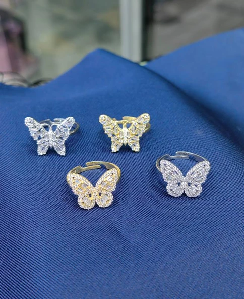 Baget Taşlı Gümüş Kelebek Yüzük - Ayarlanabilir Ölçü - 2