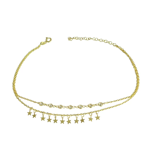 İki Sıra Gümüş Taşlı ve Yıldızlı Halhal - 2