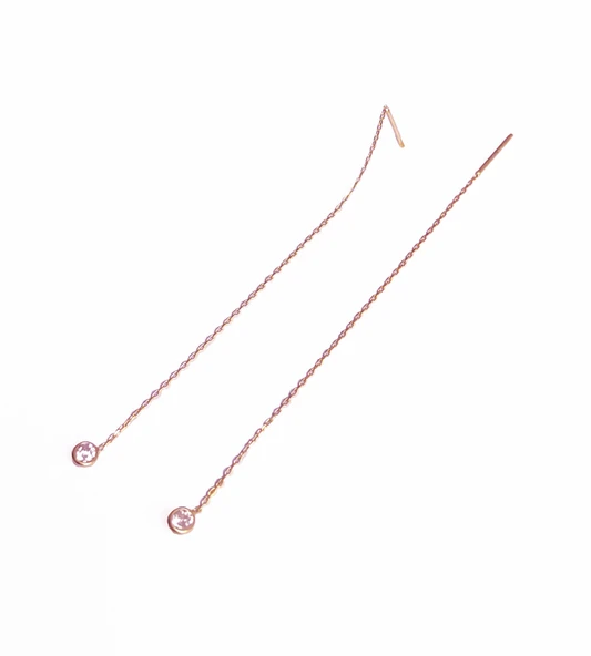 Zincirli Tek Taşlı Gümüş Küpe - 5