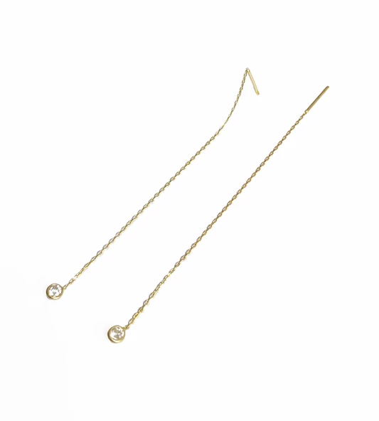 Zincirli Tek Taşlı Gümüş Küpe - 3