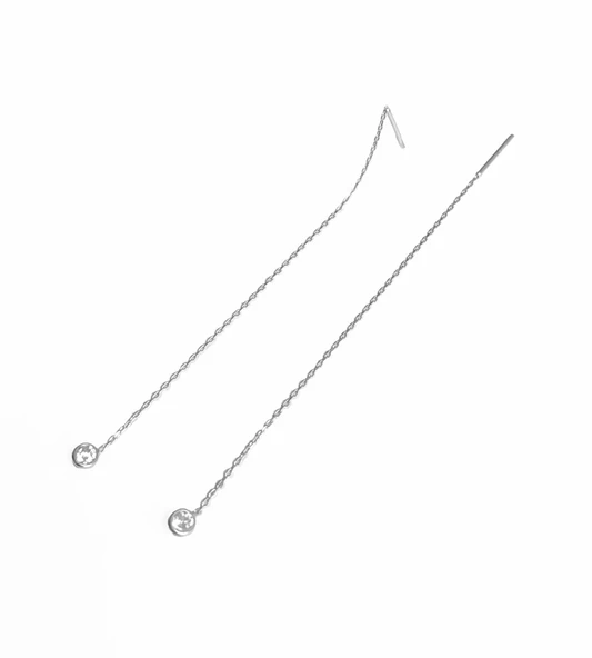 Zincirli Tek Taşlı Gümüş Küpe - 4