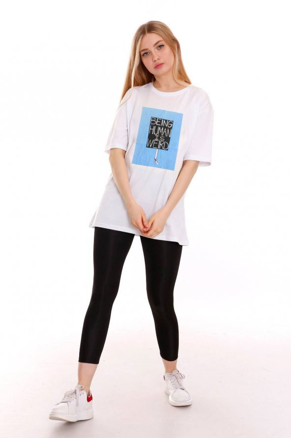 Kadın Oversize Being Human Baskılı Tshirt