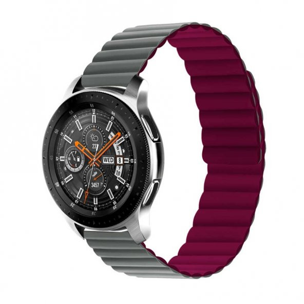 Samsung Galaxy Watch 46mm Mıknatıslı Kordon Leather Design Bakla Tasarımlı Çift Renkli Kayış krd52