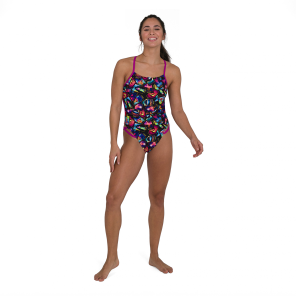SPEEDO KADIN ANTRENMAN MAYOSU NEON FREESTYLER AF BLK/PURPLE 8-11714F397 - Resim 4