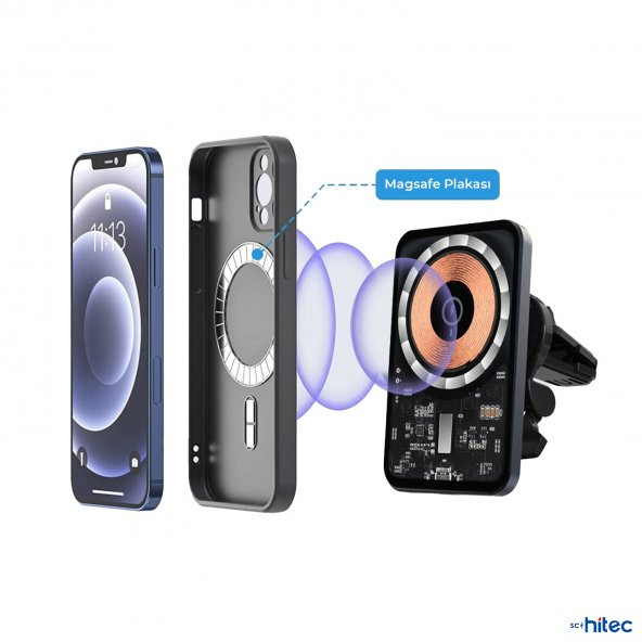 ScHitec Magsafe 15W Sensörlü Araç İçi Kablosuz Hızlı Şarj Aleti ve Telefon Tutucu YK3454 - 2