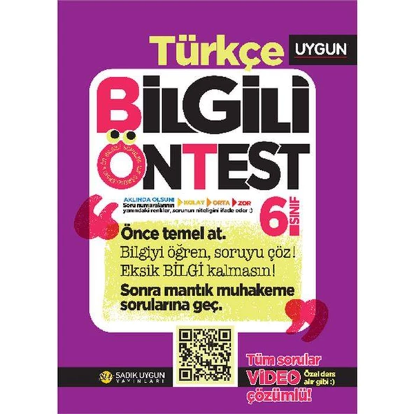 6. Sınıf Türkçe Bilgili Ön Test Sadık Uygun Yayınları