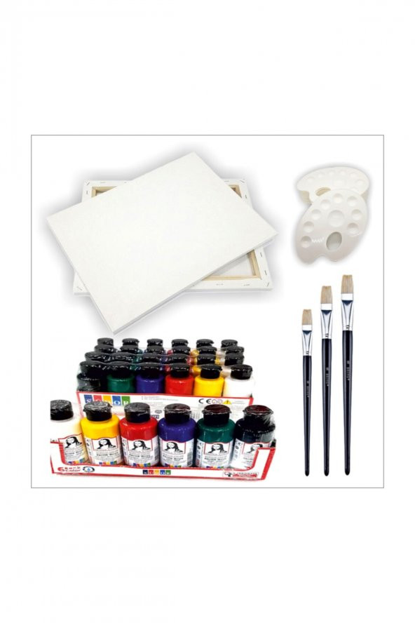 Akrilik Boya 25*35 cm Tuval 3 Adet Fırça 1 Adet Palet 4lü Set