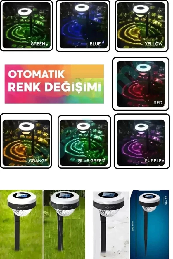 Güneş Enerjili Zemin Işığı Solar Bahçe Peyzaj Aydınlatması Bahçe Işıkları (Duvara Yere Takılabilir) - 4
