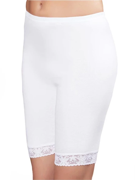 Şahinler MB005 Kadın Büyük Beden Boru Paçalı Ribana Külot  Beyaz 3XL