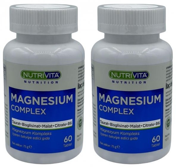 Nutrivita Nutrition Magnesium Complex 2x60 Tablet Magnezyum Kompleks Taurat Bisglisinat Malat Sitrat Vitamin B6