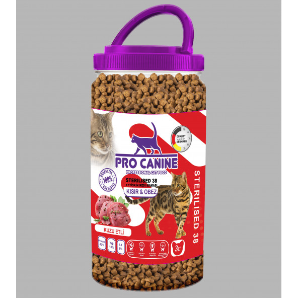 PRO CANINE AZ TAHILLI HYPOALLERGENİC KUZU ETLİ KISIR - OBEZ STERİLİSED YETİŞKİN KEDİ MAMASI 3 LT - 1