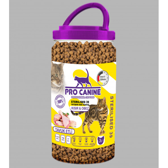 PRO CANINE AZ TAHILLI HYPOALLERGENİC TAVUK ETLİ KISIR -OBEZ STERİLİSED YETİŞKİN KEDİ MAMASI 3 LT - 1