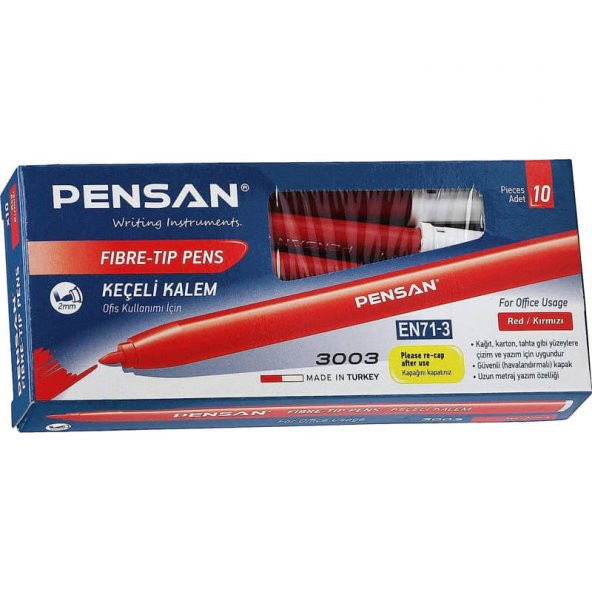 Pensan 3003 Ofis Tipi Keçeli Kalem Kırmızı 10lu Kutu