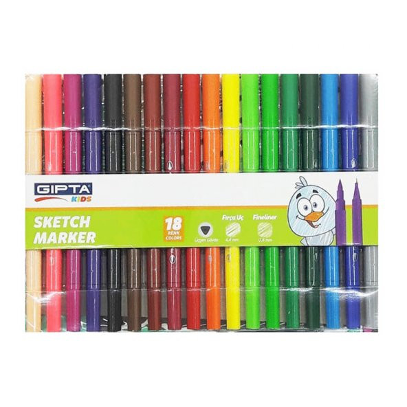 Gıpta Sketch Marker Fırça Uç + Fineliner Çift Uçlu Kalem 18 Renk