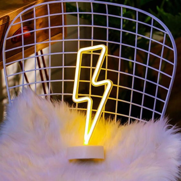 Dekoratif Şimşek Şeklinde Pilli Neon Led Lamba Süs Masa Lambası (579)