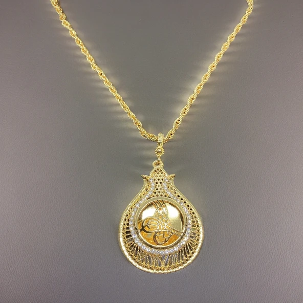 Özel Günlerin Işıltısı Altın Kaplama Dizme Taş Osmanlı Turalı Bijuteri Kolye Şıklığınızı Taçlandırın ürün görseli 1