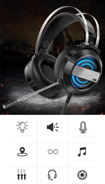 Polham 2 Metre USB Girişli 7.1 Surround Ses Sistemli RGB Işıklı Mikrofonlu Kafa Üstü Kulaklık - 10