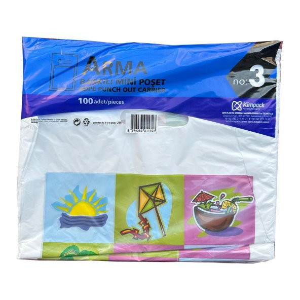 Arma Baskılı Mini Blok Poşet Torba - No : 3 - 30x50 Cm. - Beyaz - 100 Adetlik 5 Paket - 2